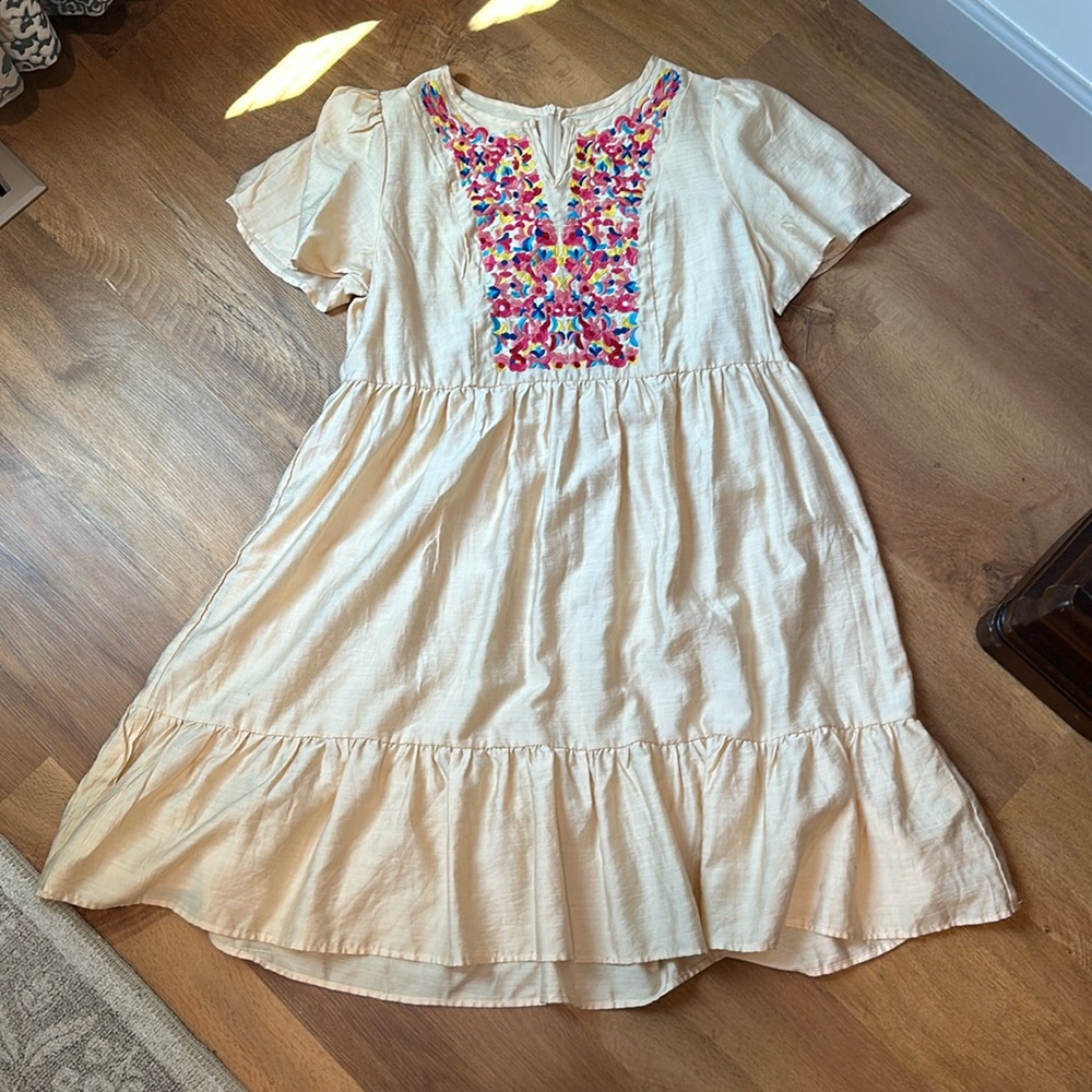 Tan and floral dress